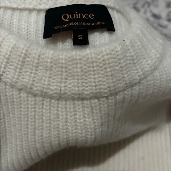 Quince Mongolian Cashmere Fisherman Crewneck Sweater Soft Ivory - Picture 11 of 13